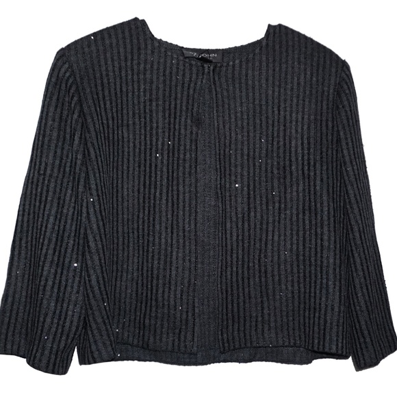 ST John Couture FAUX RIB SEQUIN KNIT 3/4 Blazer 14